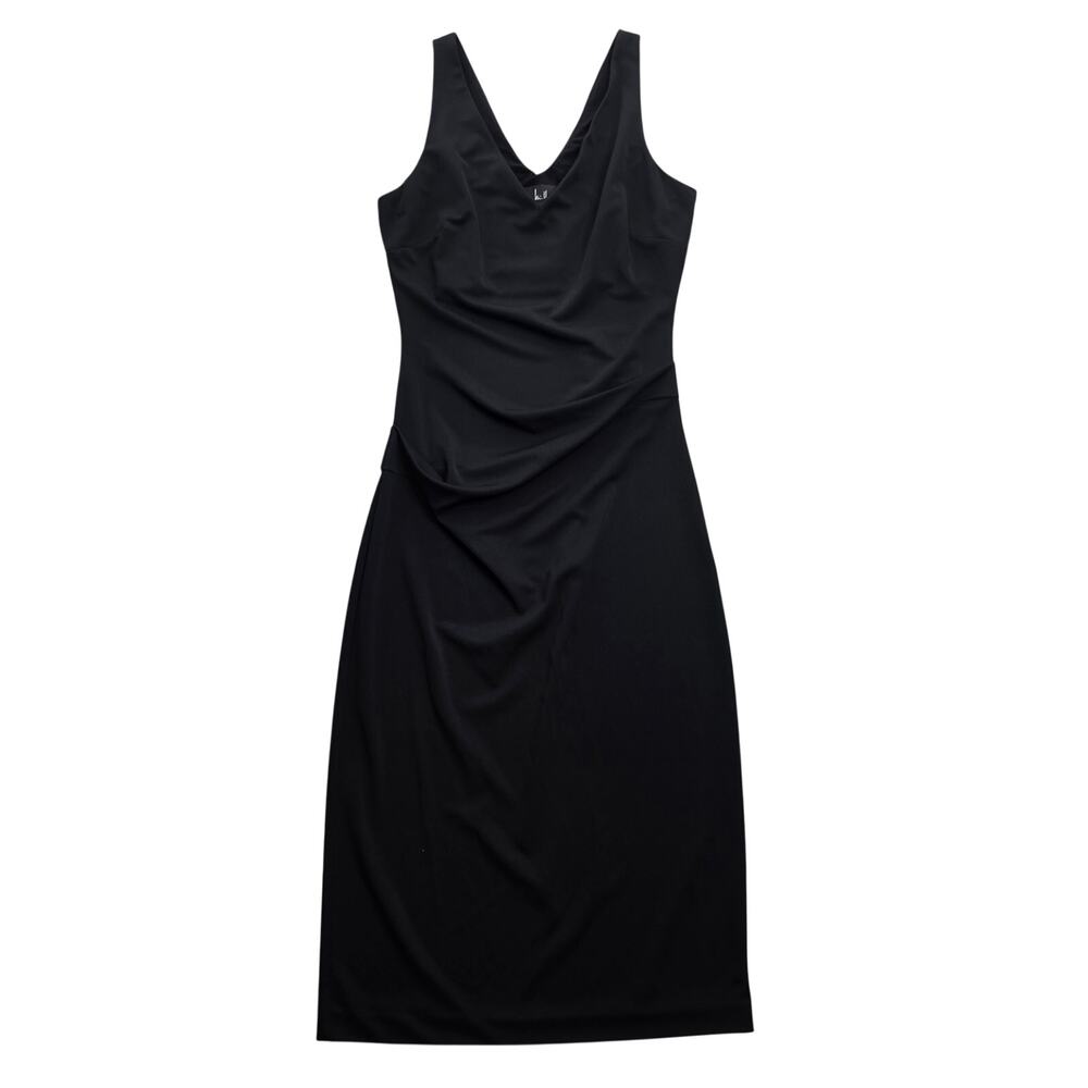 Nicole Miller Collection Vintage Black Draped Waist Sleeveless Sheath Dress Sz 8